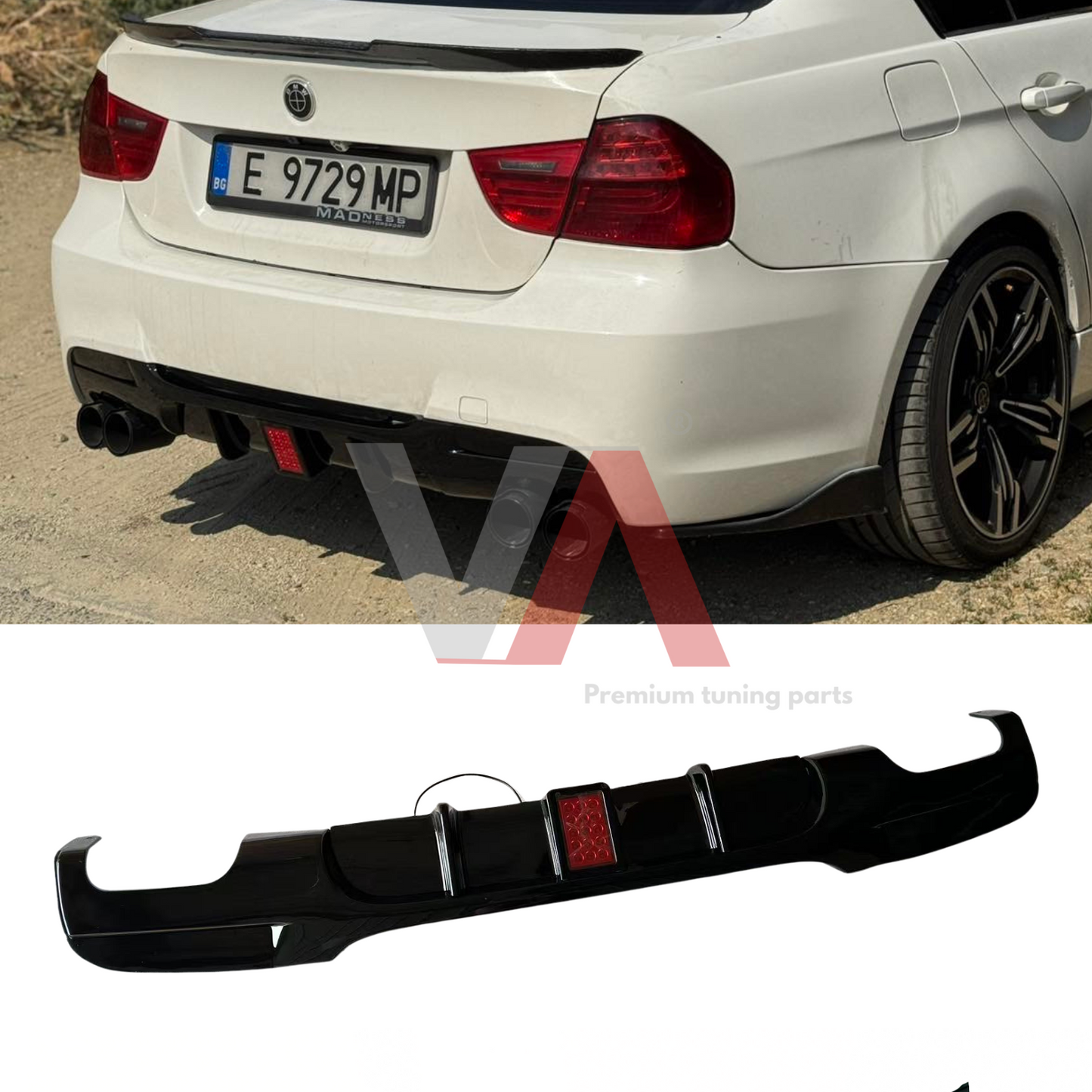 Двоен оребрен дифузьор за BMW E90,91 с Ф1 Стоп